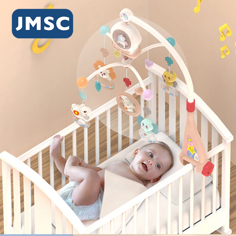 JMSC Baby Krippe Fernbedienung Handys Rasseln Musik Pädagogisches Spielzeug Rotierenden Bett Glocke Nachtlicht Drehung Karussell Kinderbetten 0-12M neugeborene