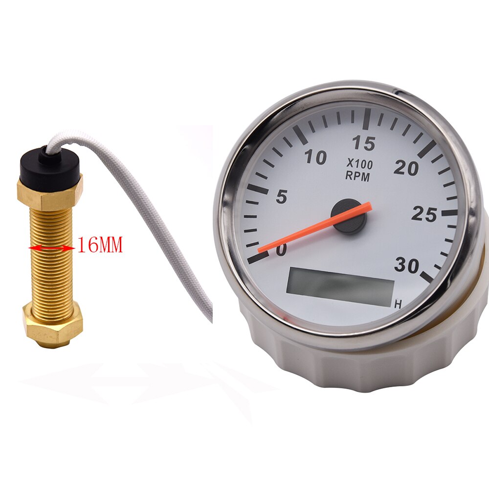 3000Rpm Toerenteller Met Urenteller 85Mm Tacho Gauge Voor Benzine Dieselmotor Gauge Met M18 / M16 Auto Boot toerenteller Sensor: WS M16 sensor