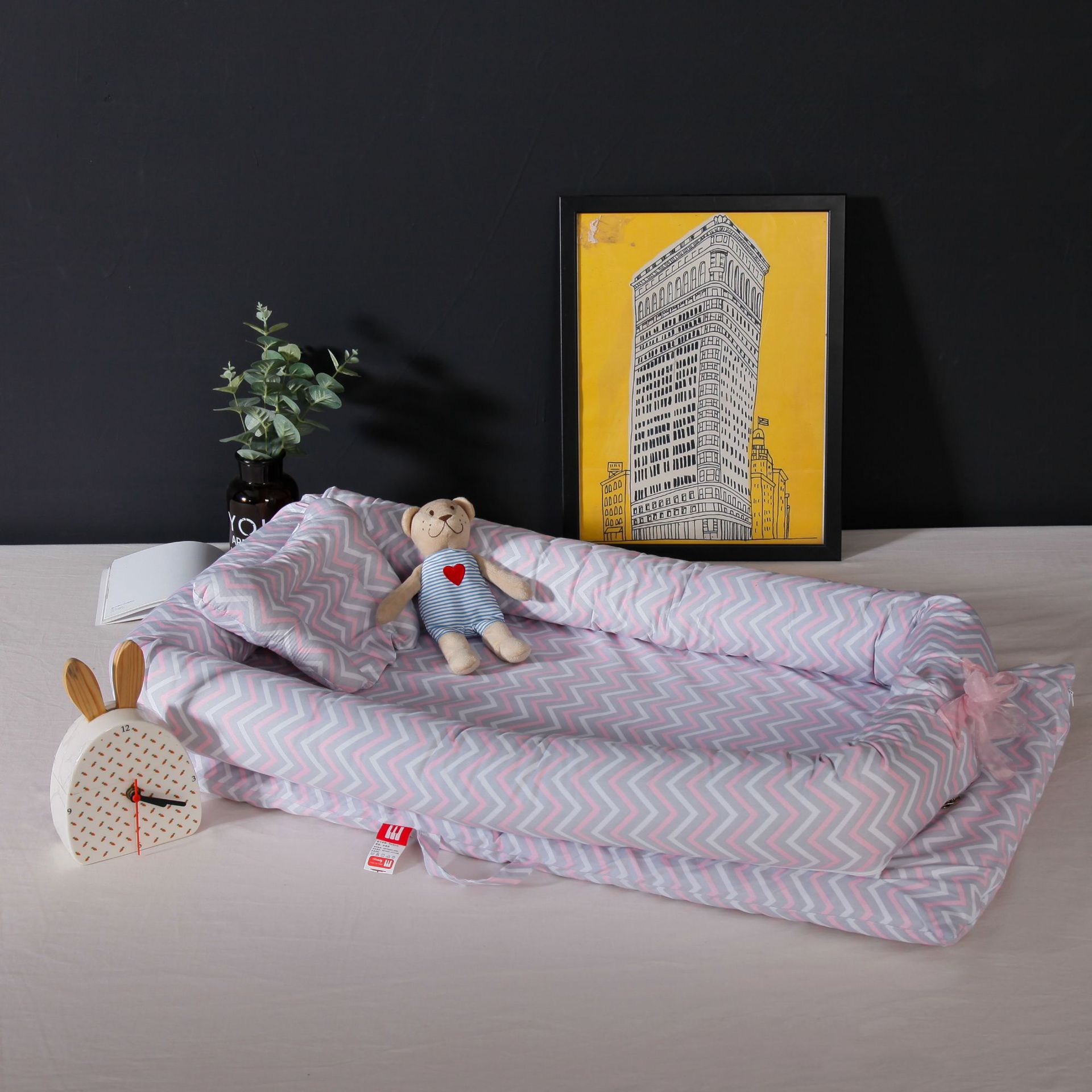 Baby Kinderbox Bed Baby Wieg Pasgeborenen Reizen Babybedjes Gestreepte Gedrukt Kind Lounger Opvouwbare Draagbare Kinderen Katoen Cradle Kid: 7
