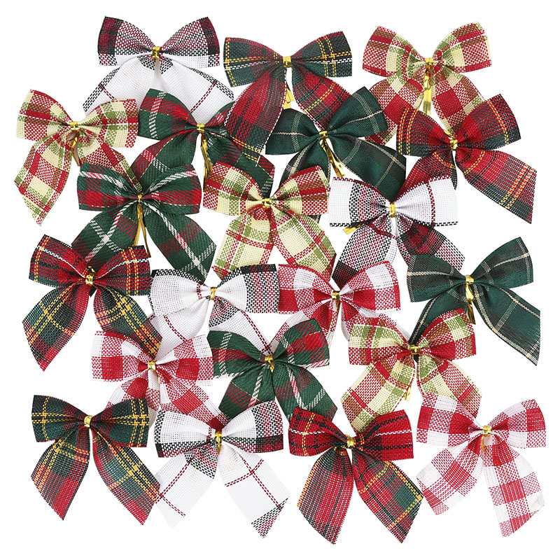 10/20Pcs Christmas Bows Tie Decoration Red Green Bow-knot Merry Christmas Tree Decor Pendant Year Navidad