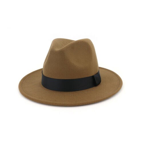 Ademend Effen Kleur Klassieke Zwarte Elastische Fedora Hoed Unisex Wolvilt Jazz Hoeden Mannen Vrouwen Brede Rand Panama Trilby cap: 08