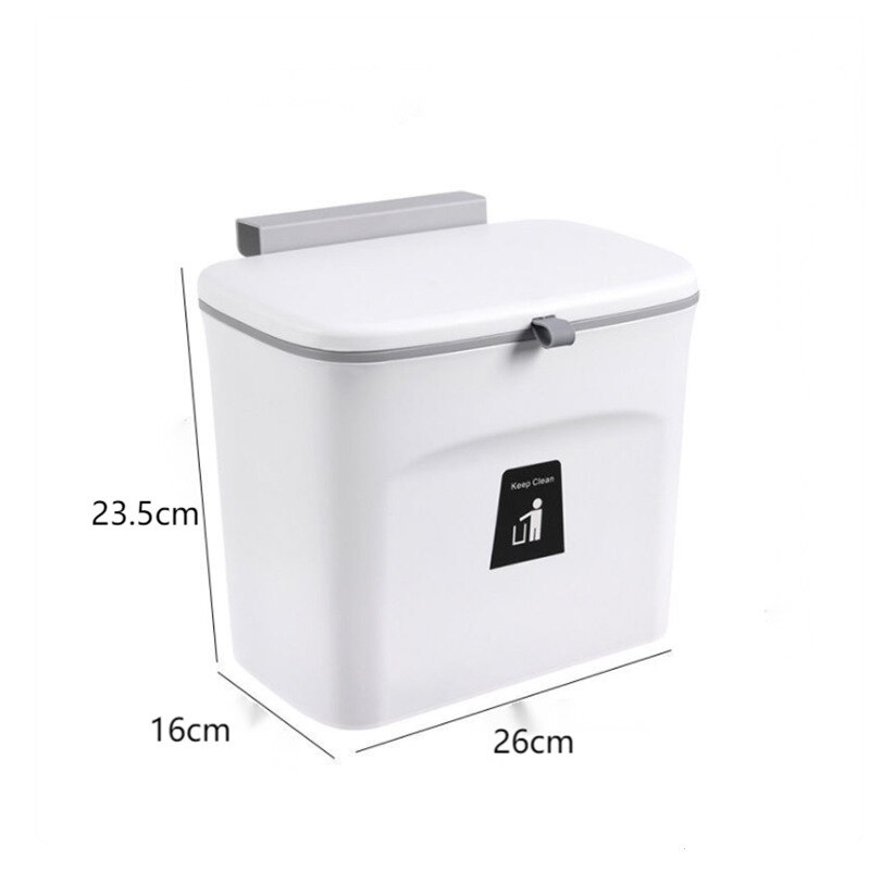 7/9L Kitchen Trash Can Wall Mounted Garbage Bin Recycling Garbage Basket Waste Bin Cabinet Door Hanging With Lid For Bathroom: 7L white