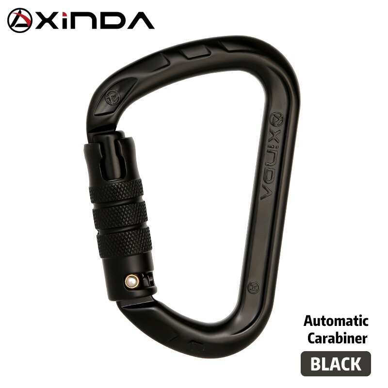 Xinda outdoor D-shape rock climbing carabiner aluminum mountaineering Screw Auto safety buckle climbing carabiner: Auto lock Black