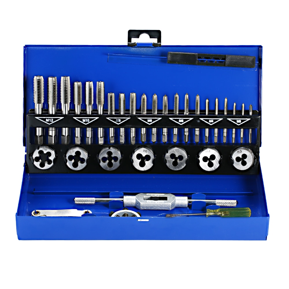 32 Uds HSS Grifo y Die Set métrico llave de corte M3-M12 de carburo de tungsteno grifo morir rosca de tornillo herramienta de fabricación poco conjunto ingeniero Kit