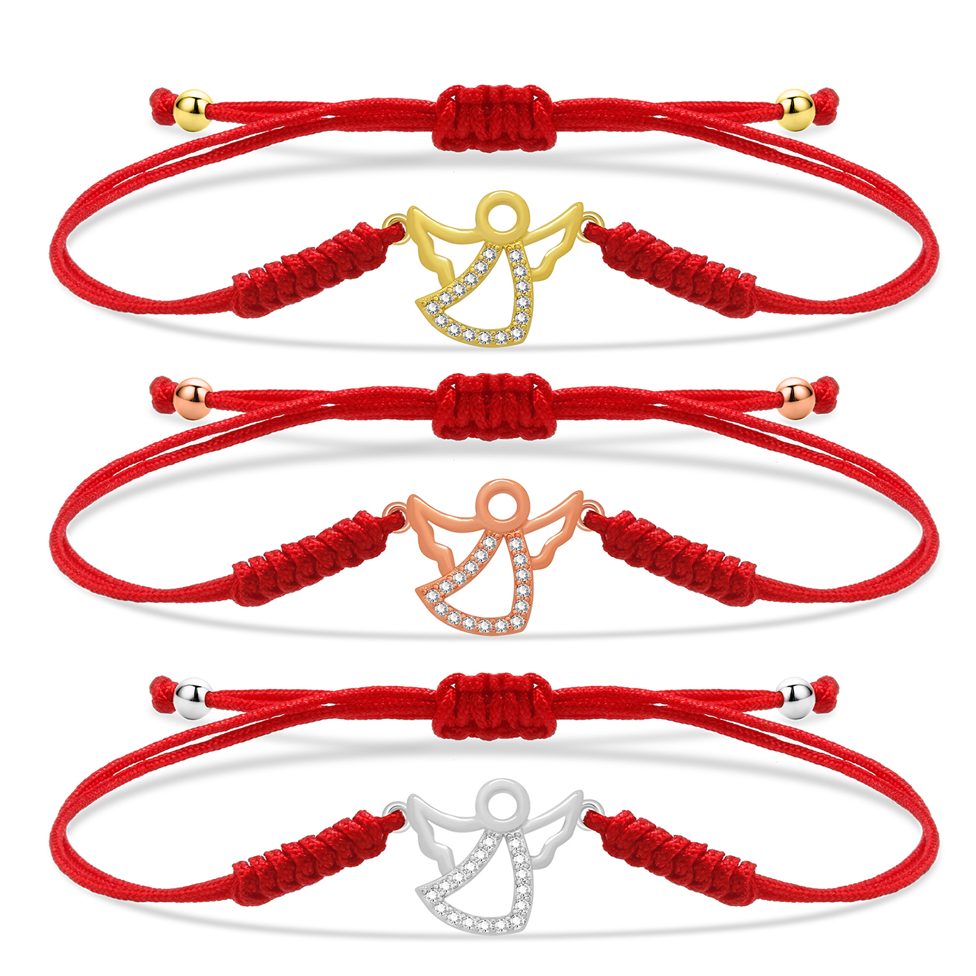 Vergulde Koperen Witte Zirkonia Stenen Cz Schattige Engel Bedelarmband Meisje 2024 Mode Zwart Rood Koord Knoop Sieraden Cadeau