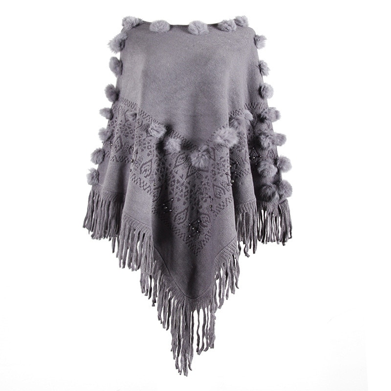 Swobodny sweter peleryna swetry kutas sweter ponczo O szyi solidna peleryna płaszcz luźny szal sweter damski jesień Invierno płaszcz: Szary