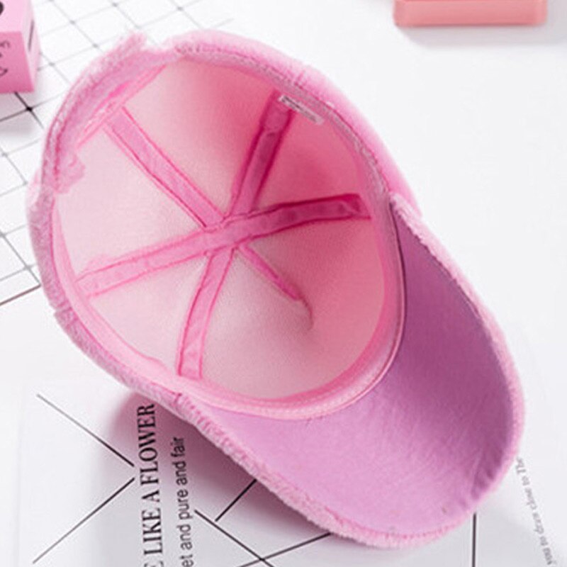 Girls Fleece Winter Baseball Cap Cute Pink Pom Pom Snapback Adjustable Cap Youth Kids 5-10 Years