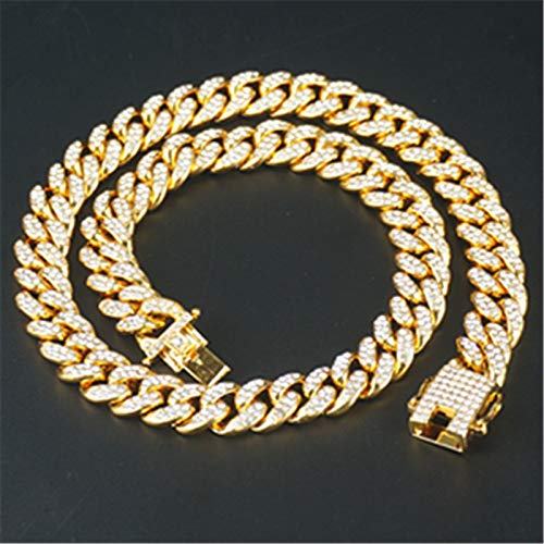 Mens Cuban Link Chain Gold Bling Miami Cuban Necklace Iced Out Diamond Tennis Chain for Men Women Bracelet Accessories: 40cm(16in) gold