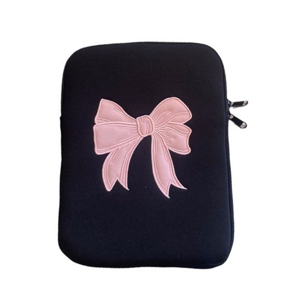 Pc-hoes met roze strik, tablethoes, tas, 11/13/15 inch beschermende laptoptas, geborduurde zwarte computeropbergtas, reistas