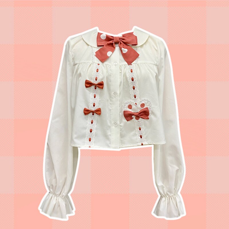 Vestido de estilo japonés gótico de Lolita para mujer, ropa Kawaii con estampado de puntos, fresa dulce, Harajuku, femenino, con tirantes: Only White Shirt / L