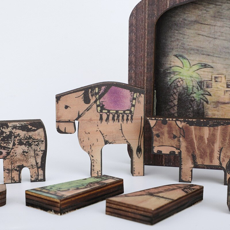 Houten Jezus Puzzel Hout Brandende Kerststal Puzzel Kerststal Puzzel Spel Educatief Verbrand Jezus Puzzels