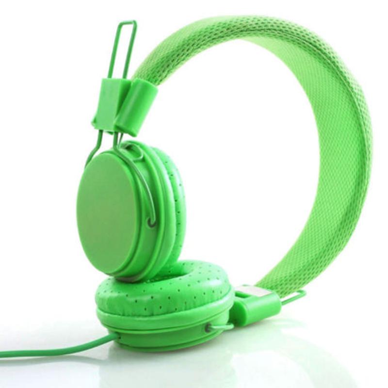 Ostart Foldable Kids Wired Headband Adjustable Earphone Headphones with Mic Stereo Bass gaming Music Calling Phone Call: green