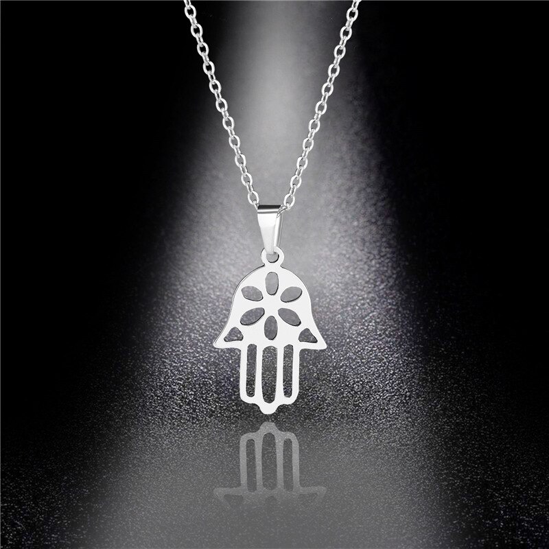 Stainless Steel Hollow Hamsa Hand Pendant Necklace Silver Color Clavicle Chain Turkish Evil Eye Luck Jewelry: Style 3