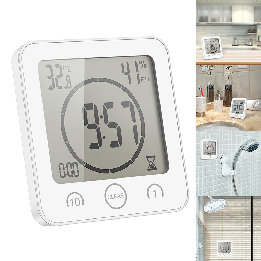 Digitale Badezimmer Uhren Thermometer Hygrometer Lcd Saugnapf Wasserdichte Dusche Uhren Temperatur Feuchtigkeit Meter Wanduhr