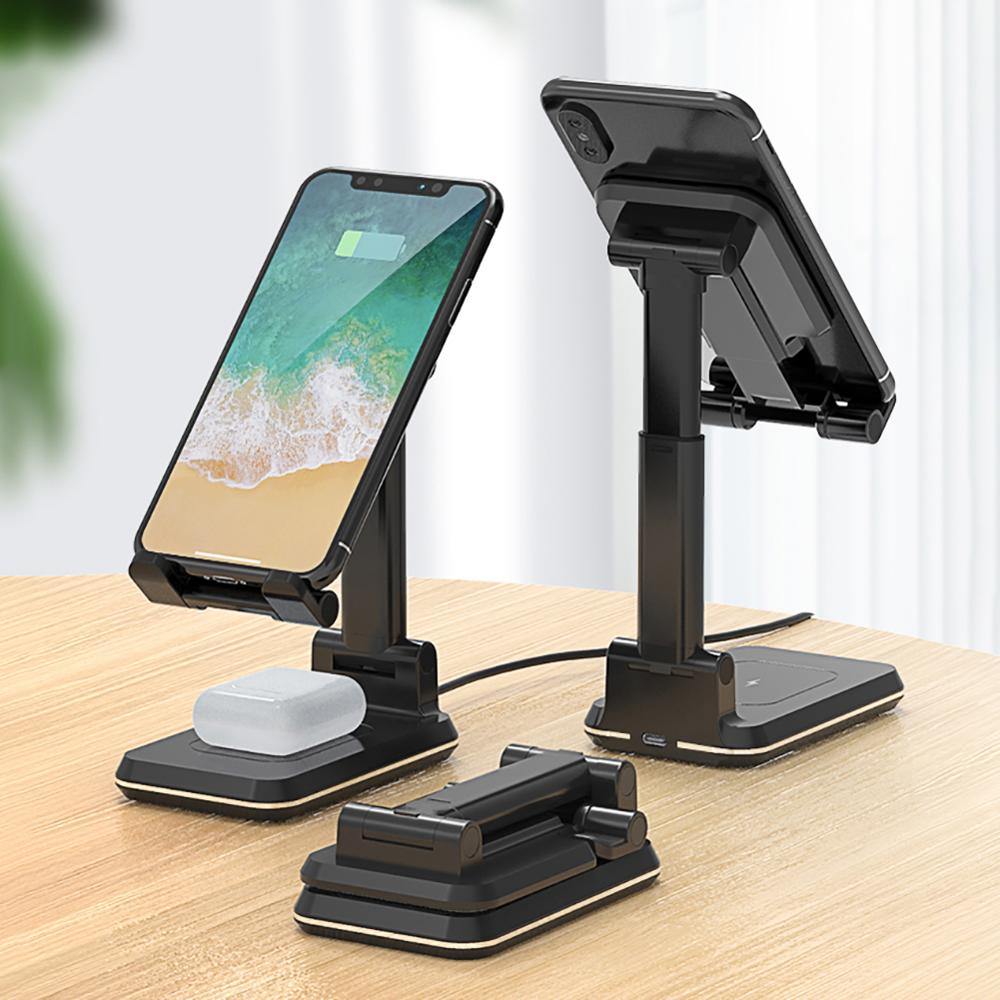 10W Draadloze Oplader Stand Telescopische Desktop Telefoon Beugel Qi Draadloze Opladen Mobiele Telefoon Houder Voor Iphone Xiaomi Samsung