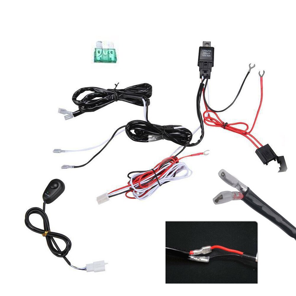 1pc 40A 12v 24v Light Bar 1-2 Switch Relay Led Wiring Harness Kit Light Switch Harness for Off Road Pickup Trucks SUV Boat