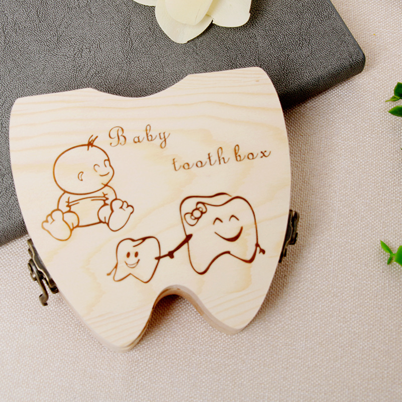 Caja de almacenamiento para dientes de bebé, caja de madera para guardar texto, caja de almacenamiento para guardar dientes de leche, caja organizadora para bebés, caja organizadora para dientes de leche: Tooth Shape