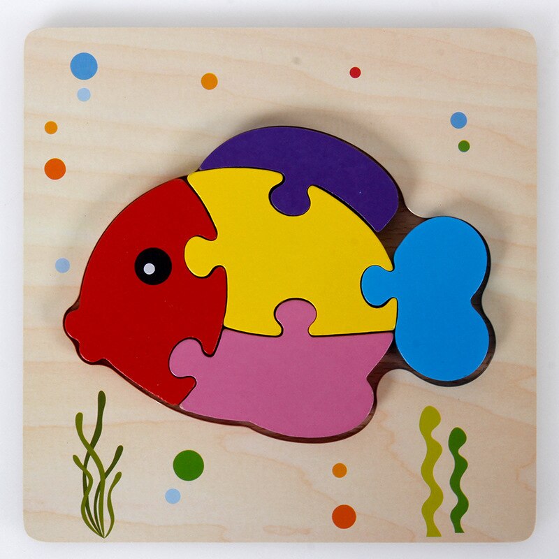 Creativo Per Bambini Puzzle di Legno Prima Infanzia Giocattoli Educativi 3d Puzzle Di Sviluppo di Intelligenza del Giocattolo: Small fish