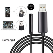 2 M Semi-Rigide USB Endoscoop 0.3MP Borescope 5.5mm Sonde Camera Waterdichte Inspectie Borescope 6 LEDs USB Draad snake Tube Camera