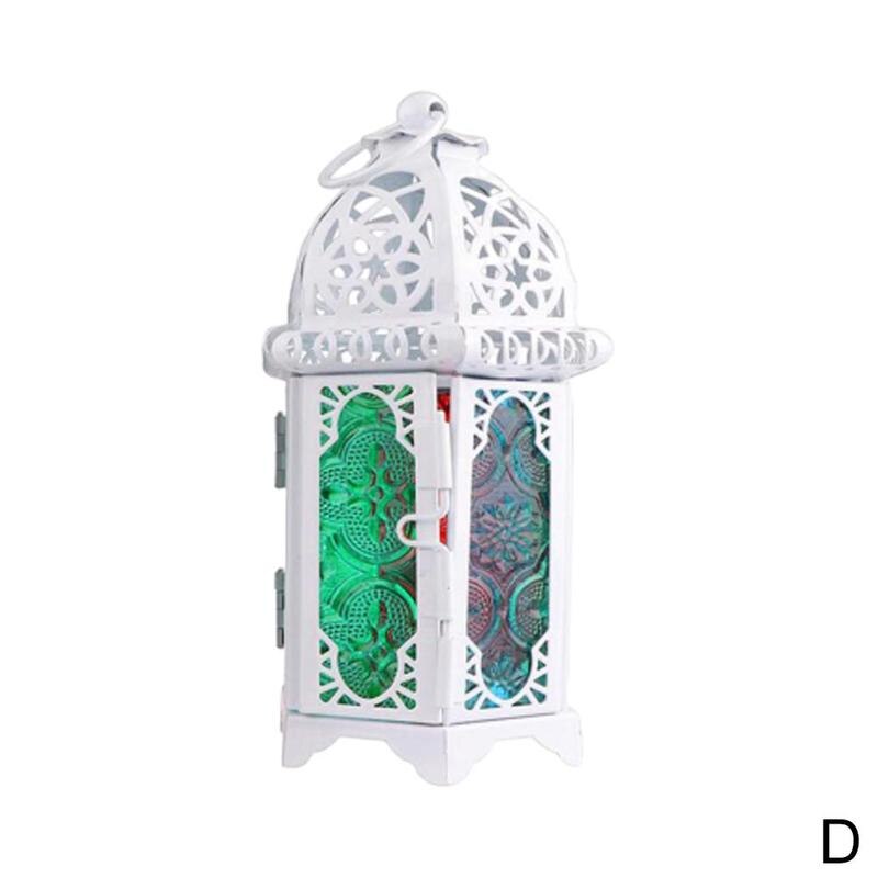 Marokkaanse Stijl Kaarshouder Votive Kaarshouder Opknoping Ijzer Decoratie Lantaarn Kandelaar Glas Lantaarn Stained Thuis O3G9: stained glass-white