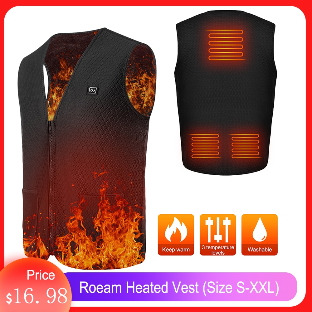 Roeam-Chaleco calefactor con calefacción para hombre y mujer, chaqueta eléctrica con USB, ropa calefactable para invierno