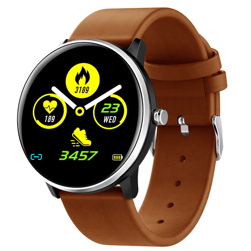 Smart Watch Full Screen Touch Smart Watch Waterproof IP68 Bracelet Sport Fitness Sleep Monitor Smart Watch For Android iOS: Brown Leather