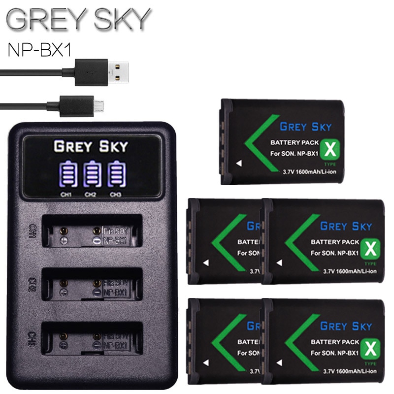 5 Pcs NP-BX1 Np Bx1 Batterij + 3 Slots Lcd Oplader Voor Sony DSC-RX100 DSC-WX500 Iv HX300 WX300 HDR-AS15 X3000R MV1 AS30V HDR-AS300