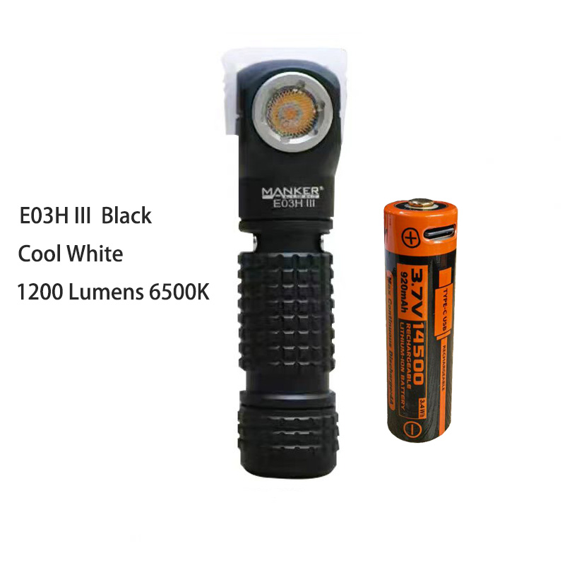 Manker E03H III 1200 lumen 14500 / AA-koplamp: Black