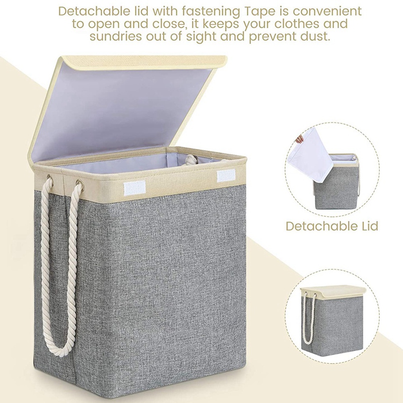 Large Laundry Basket with Lid, Collapsible Linen Laundry Hamper with Handles, Washing Basket for Storage Clothes