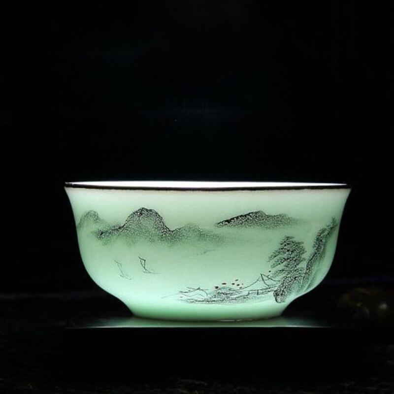 Celadon Chinese Kung Fu Thee Set Lotus Pu'er Thee Cups handgeschilderde Keramische Reliëf Draak Pioen Karper goudvis Thee Kopjes: Mountain Fish Cup