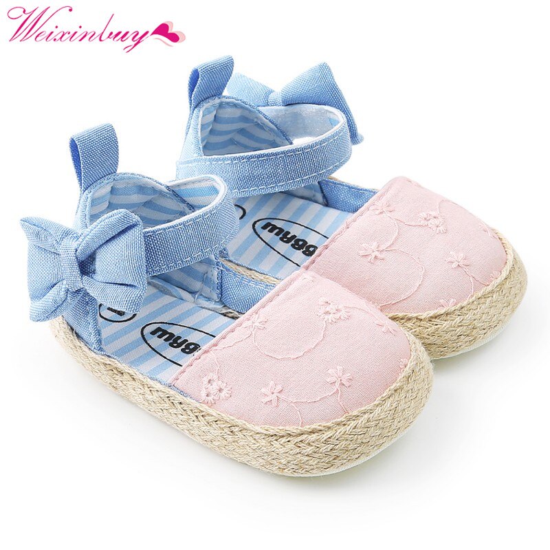 Sandálias da menina do verão sapatos de bebê de algodão clássico bordado arco listras sapatos da menina do bebê sandálias moda casual menina sandálias: Rosa / 7-12 meses