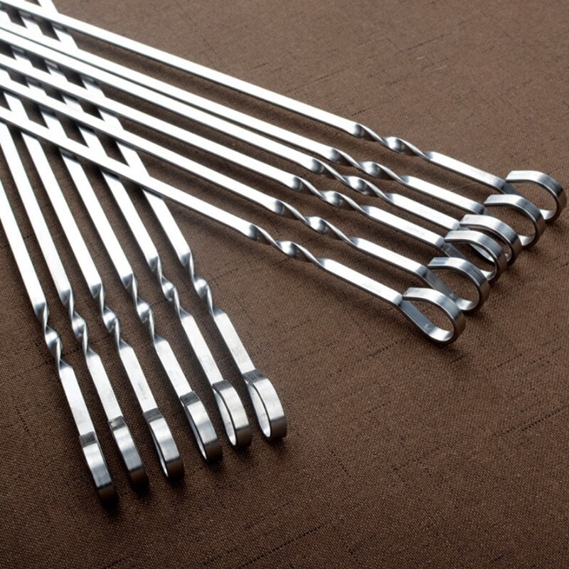 (12 sticks) stainless steel barbecue sticks barbecue utensils iron sticks delivered in black cloth bag