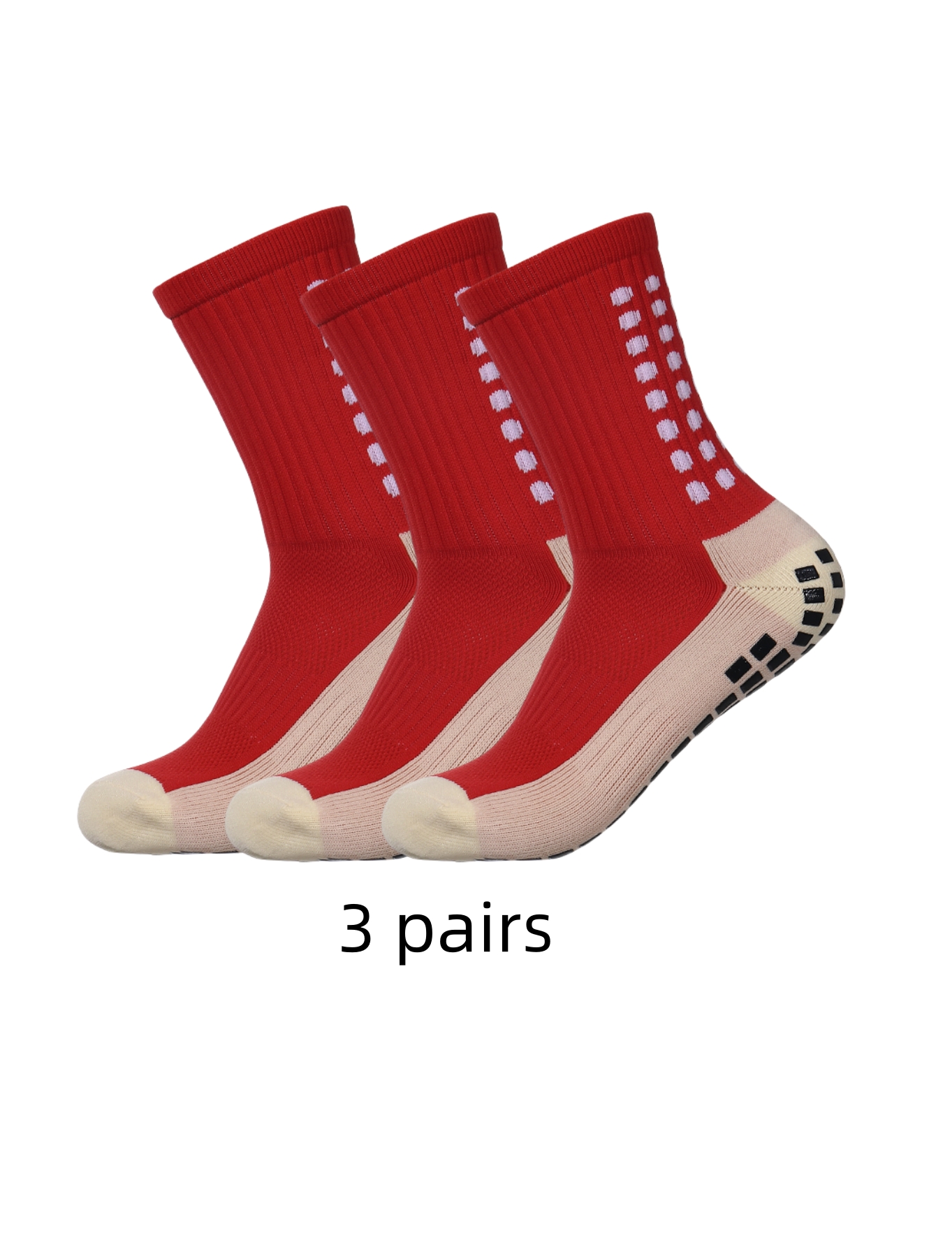 3 paar antislip klassieke sportsokken met zelfklevende punten, voetbalsokken: Rood