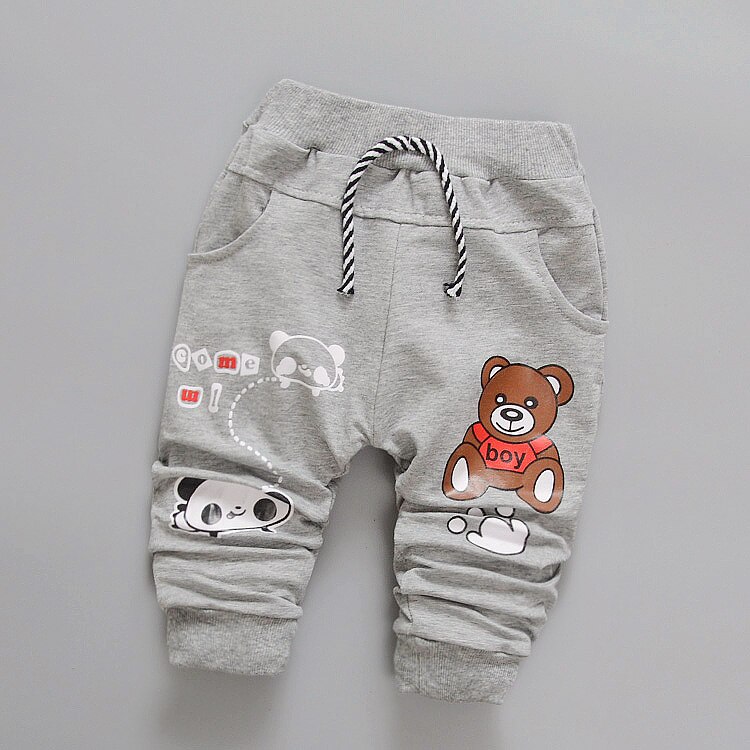 Daivsxicai Pants Boys Cotton Casual Cute Cartoon Bear Pants Baby All-Match Newborn Pants For Children 7-24 Month: Gray / 18M