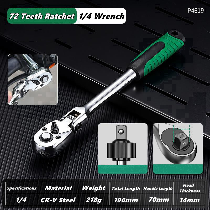 Drive Socket Drive Standaard ratelsleutel, 1/4,3/8,1/2 inch flexibele 72-tands uitschuifbare telescopische dopsleutel: legergroen