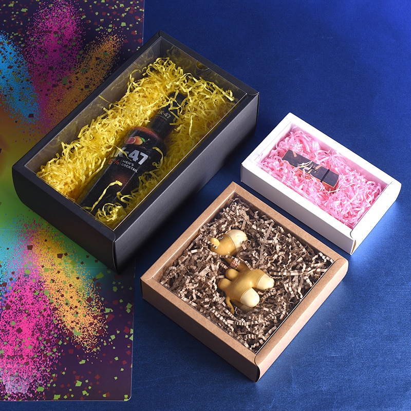 10pcs Folding Kraft Paper Box with Transparent PVC Window Box Packaging Box candy favors arts&krafts display package box