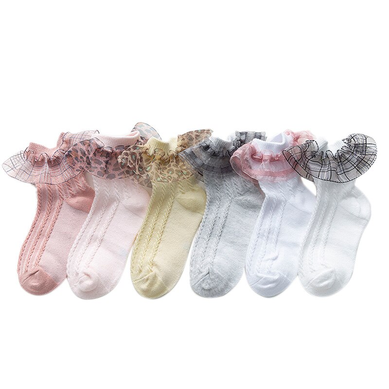 Children's Socks Mesh Girl Princess Lace Socks Leopard Lace Student Mid Tube: Default Title