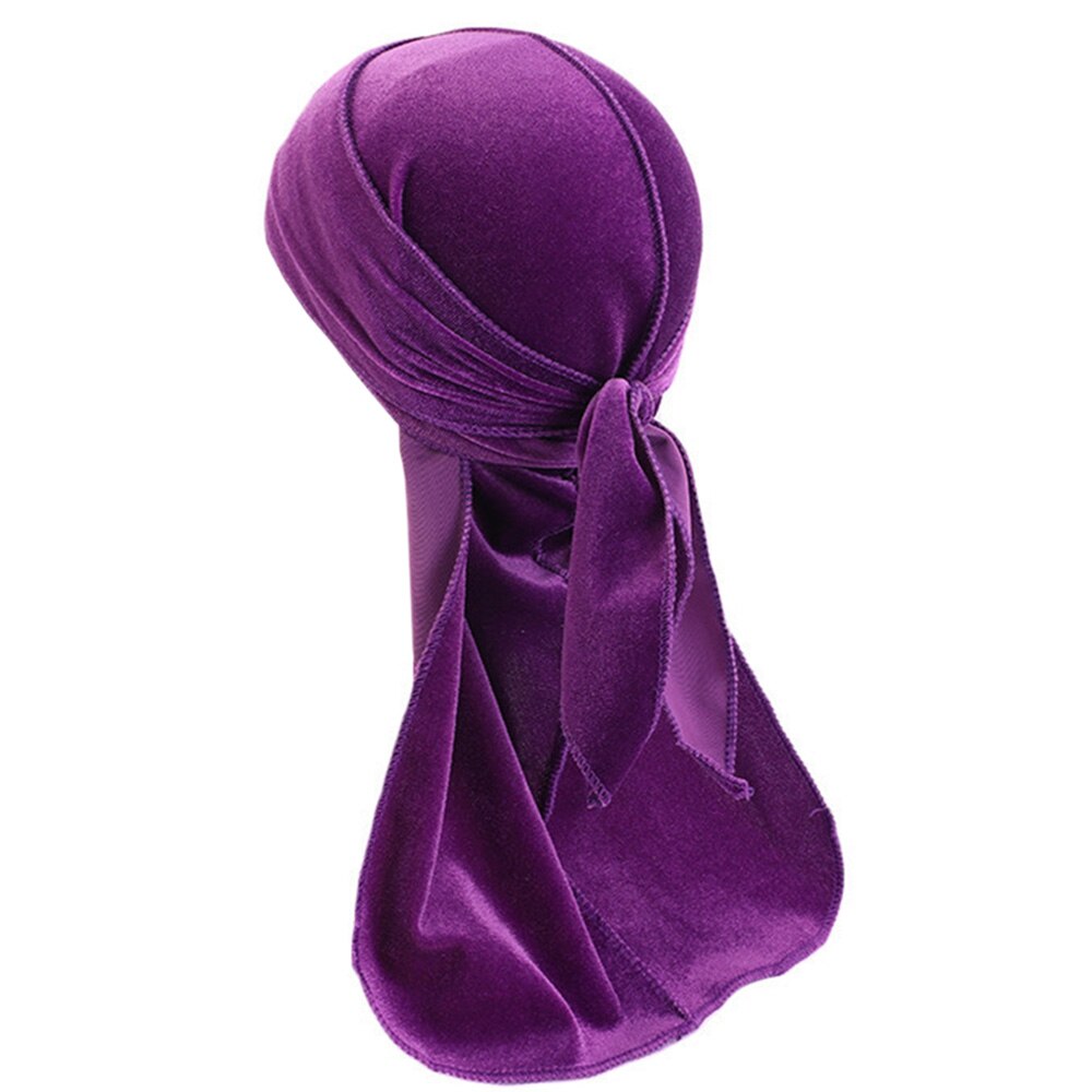 Pañuelo de terciopelo Durag para niños, pañuelo de Color sólido Doo, ondas, gorro, diadema: Morado