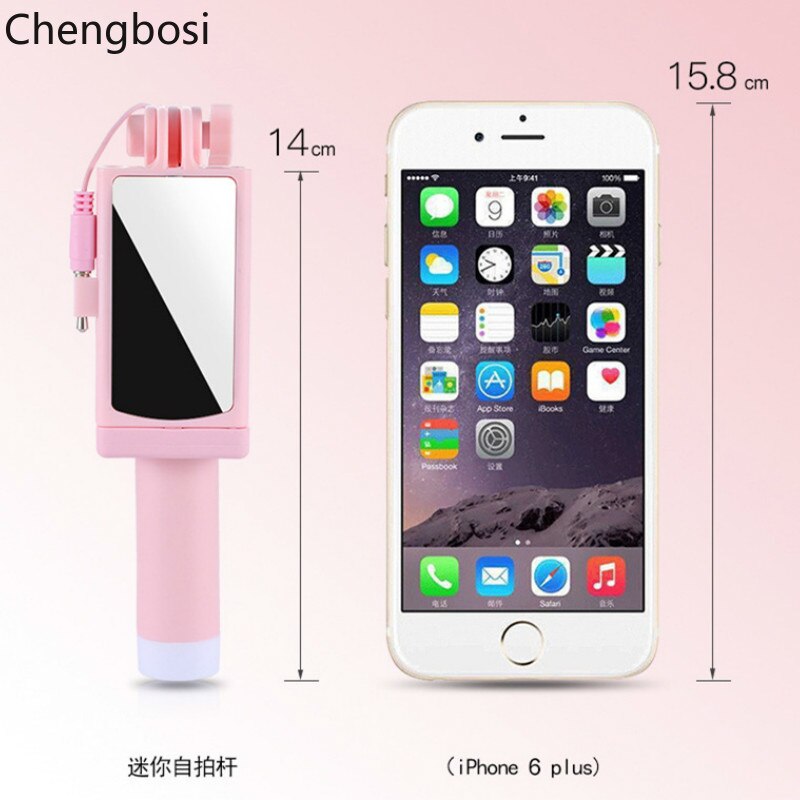 Universal wired selfie stick with mirror for iphone 6 5 xiaomi android phone, candy monopod, palo selfie stick tripod holder