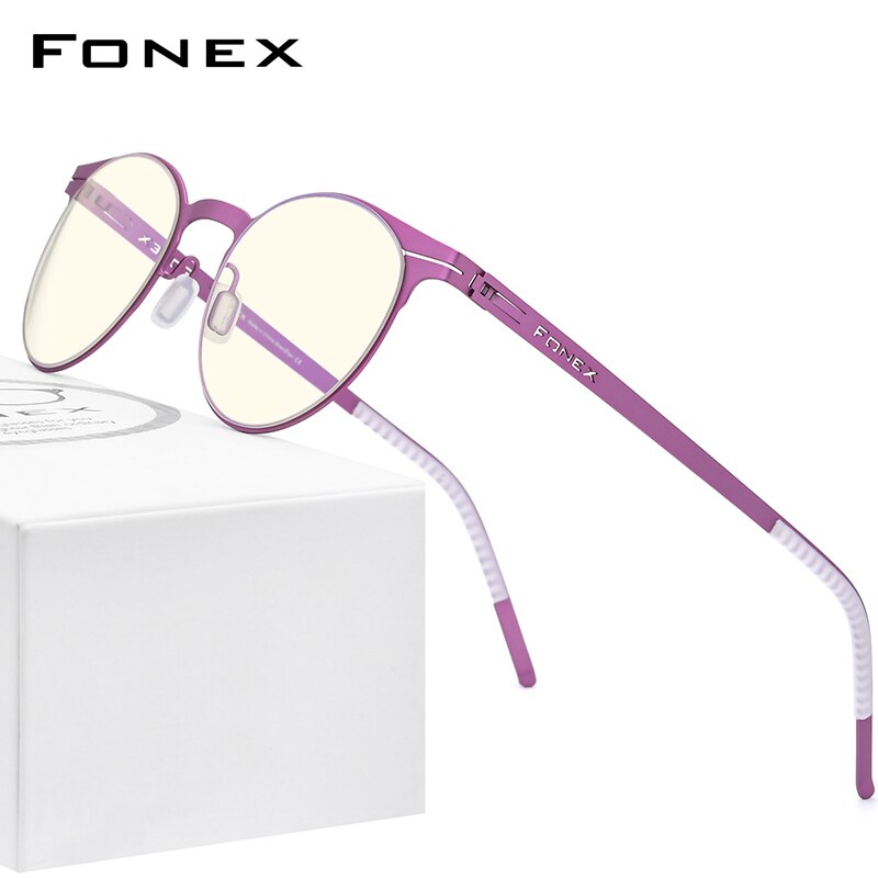 Fonex blåt lys blokerende briller kvinder runde uv-stråler filter computerspil skrueløse briller rammer fab 014: Lilla