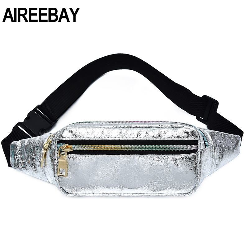 AIREEBAY Style Vintage femmes sac banane holographique PU cuir taille ceinture sacs Messenger sac à bandoulière sac de poitrine pour voyager