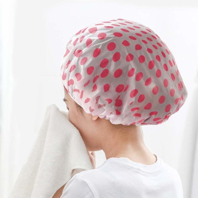 Waterdichte Douche Cap Thicken Elastische Kapsalon Cover Cap Vrouwen Leuke Stippen Bad Caps Hoed Badkamer Accessoires Haar Motorkap Cap