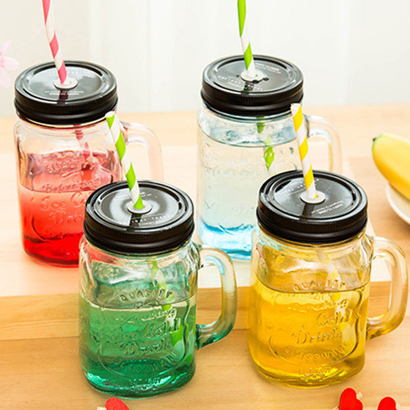1 st mason burk med lock sugrör färg mugg kall dryck 17oz öl vatten glas flaska kaffemugg med handtag citron party favor bar