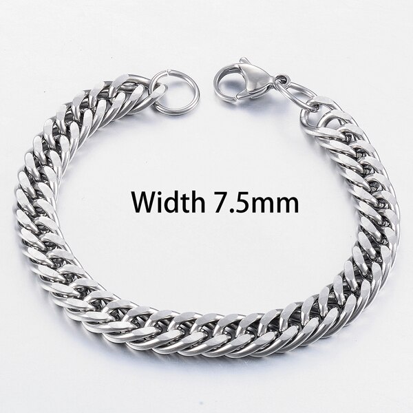 Men's Stainless Steel Cuban Bracelet Hip-Hop Jewelry: Silver 7.5mm / 20cm