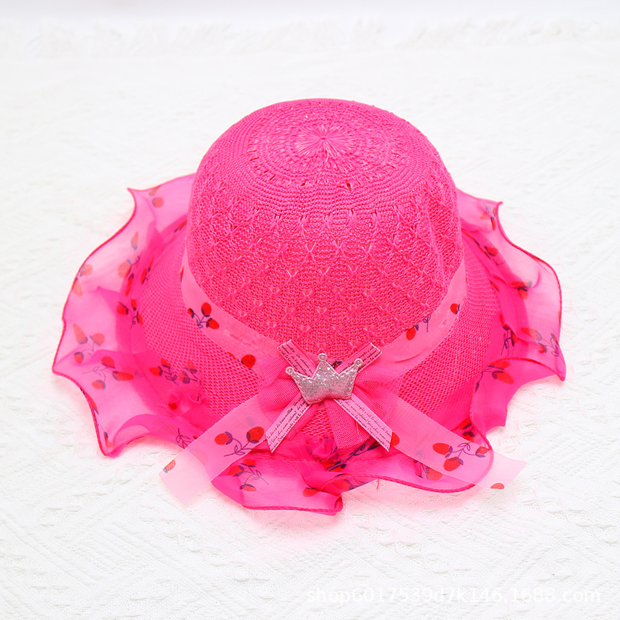 gorro niña Sombrero de paja ondulado para niña y bebé, sombrero de verano con cinta decorativa, para playa, de 1 a 8 años: Rose Red