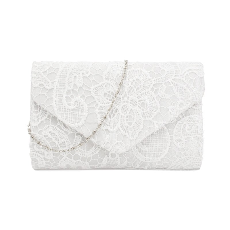 La mejor venta de bolsos de noche para mujer, precio de fábrica, patrón de flores de encaje, sobre, bolso de mano para mujer: Blanco