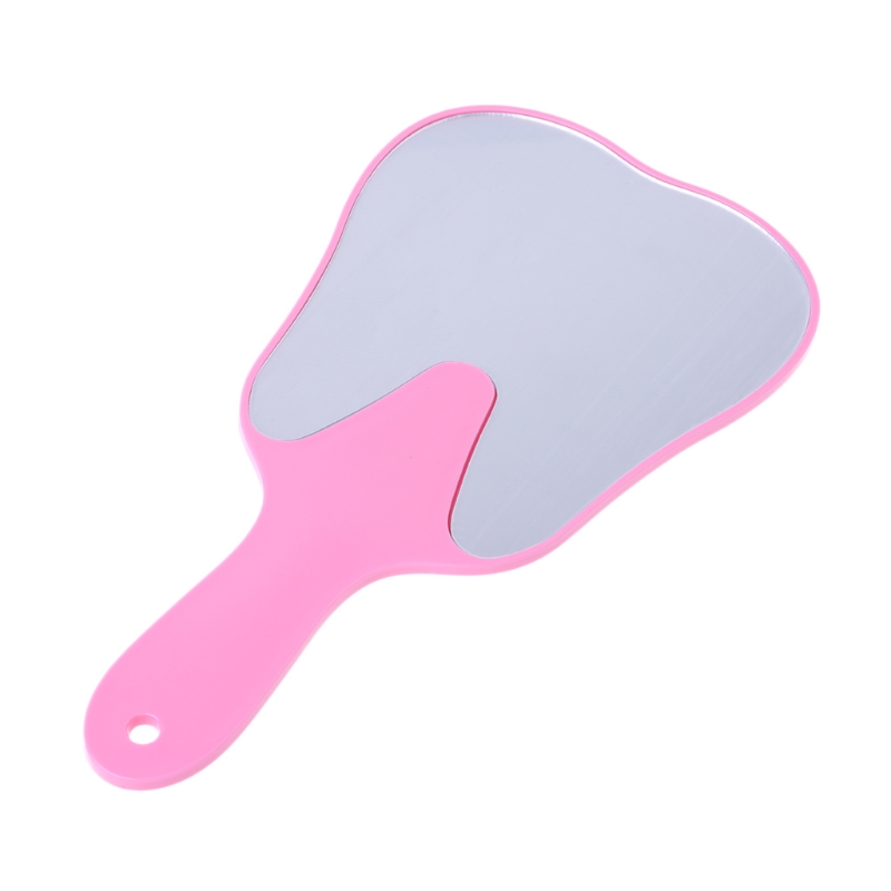 1 Pcs Unbreakable Patient Hand Mirror ABS+PVC+glass 14X13cm Cute Small Handle Dental Mirror Cosmetic Mirror Tool Makeup Mirrors: Pink