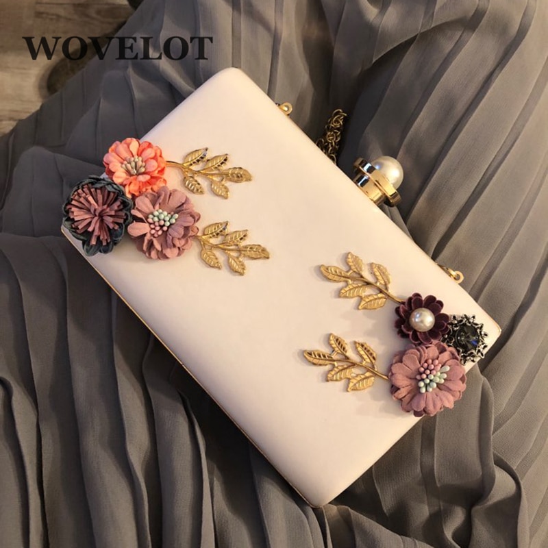 Offre spéciale femmes en cuir sac de soirée dîner fête dame mariage fleur pochette sac à main (blanc)