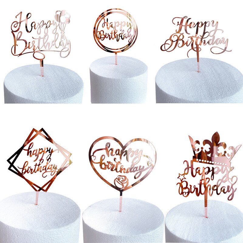 Krone gratulerer med dagen kake topper kake innlegg dekorere rekvisita akryl rosa måke topper cupcak flagg bursdagsfest dekorasjon