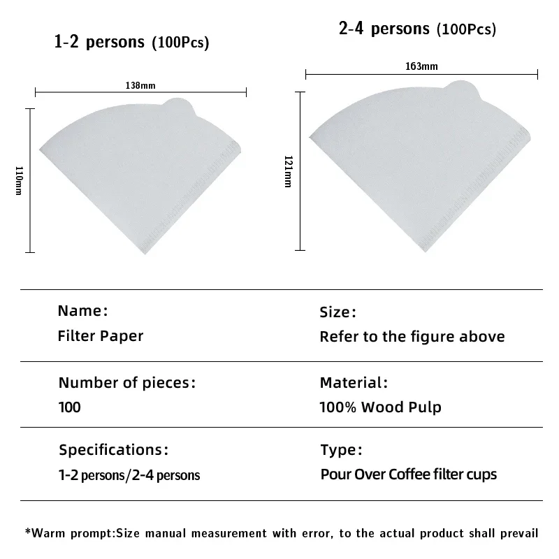 Papel de filtro de café en forma de V, 60 soportes de un solo uso, filtros cónicos, fibras de bambú naturales, 100 Uds. Para elaboración de café Barista